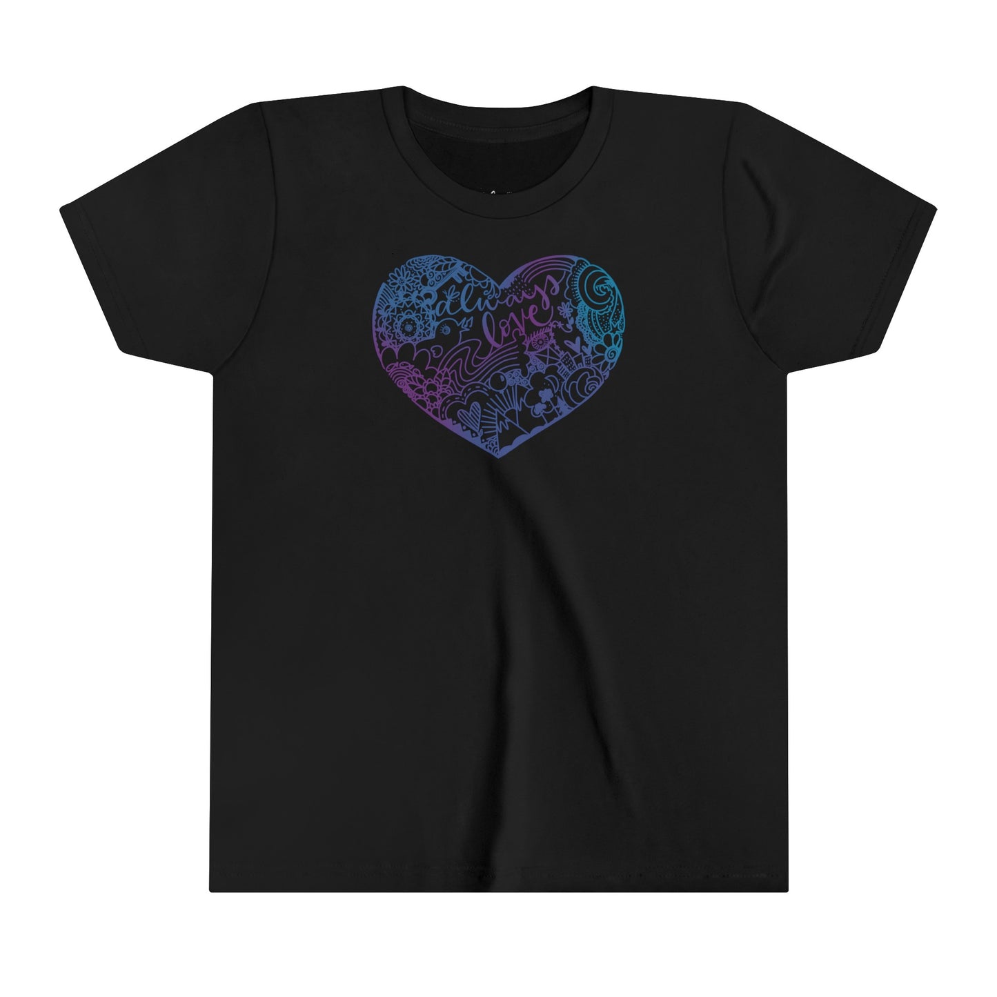 Youth Short Sleeve Tee Always Love Whimsical Heart Design