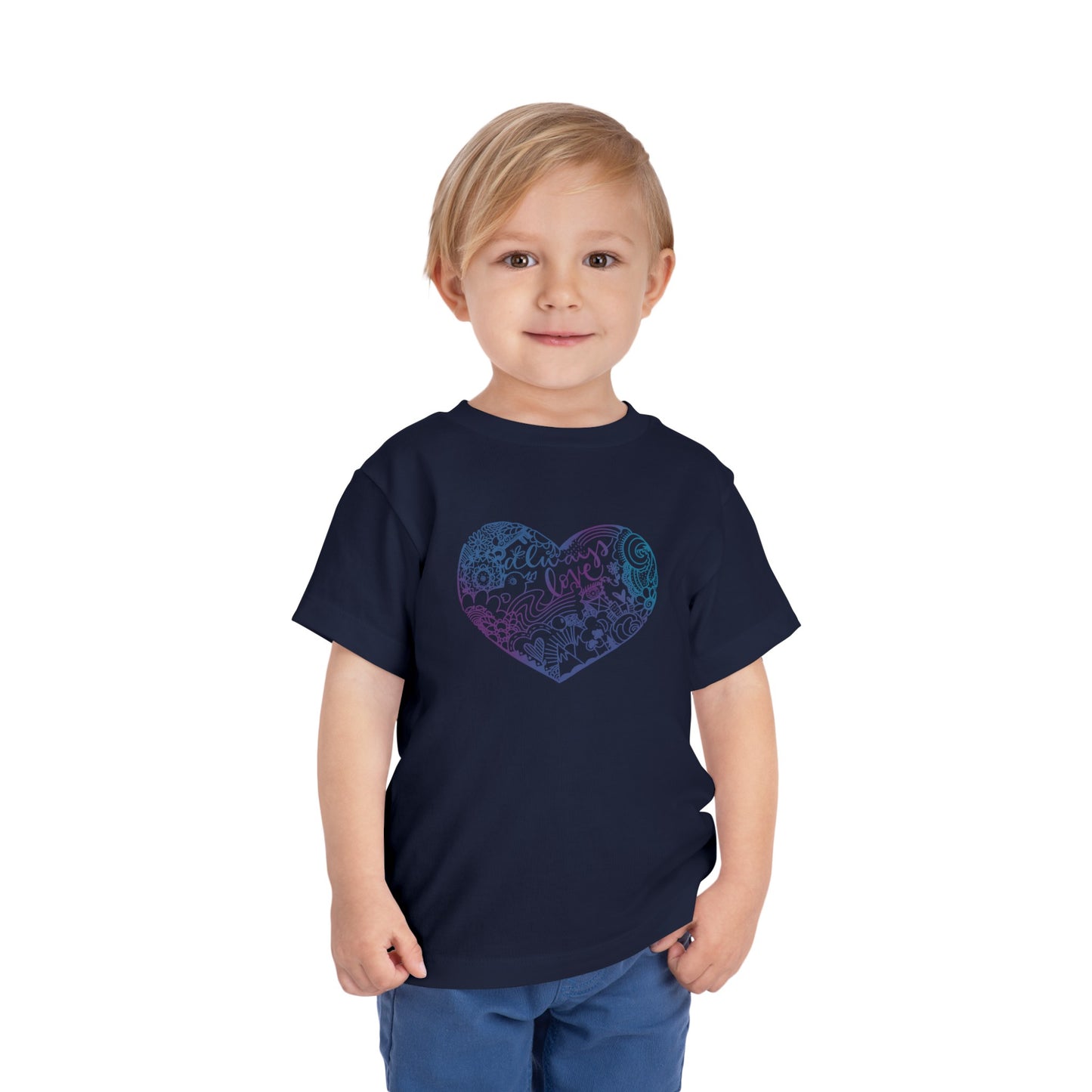 Toddler Black or Navy Short Sleeve Tee Always Love Search and Find Heart Design