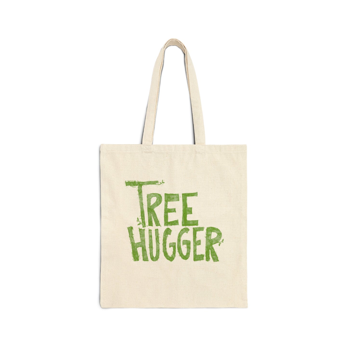 Green Tree Hugger Print on Cotton Canvas Tote Bag 15x16