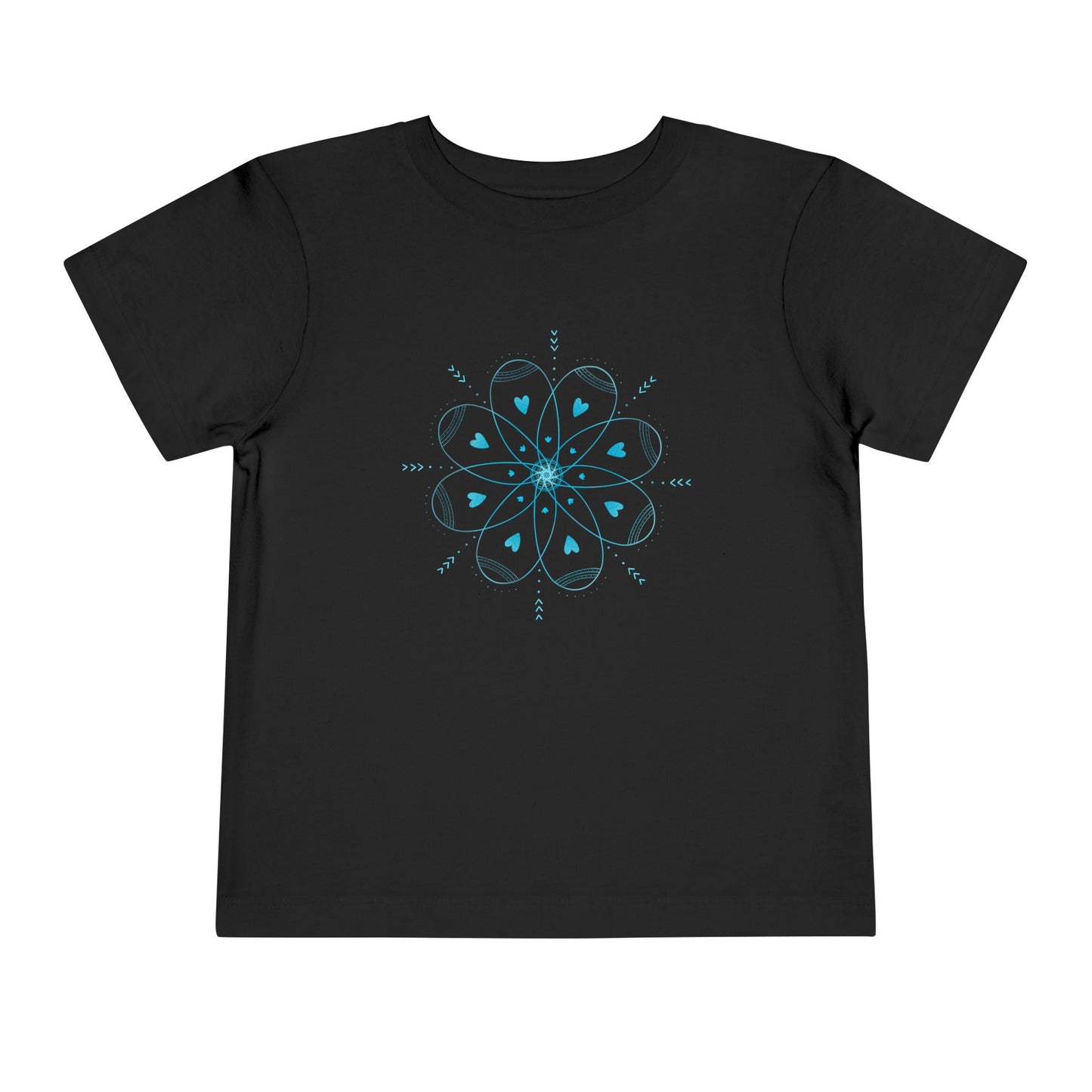 Toddler Short Sleeve Tee Black/Turquoise Kaleidoscope Hearts Design